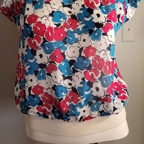 Vintage 70s Sharpley Floral Top Small Kitschy Grannycore Retro Bright Semi Sheer - Picture 4 of 9